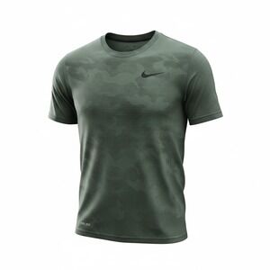 Nike Mens Dri-FIT Camo Training Shirt Olive Green Mesh Athletic Tee Large